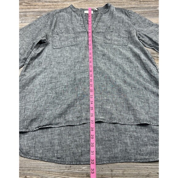 Chico's Grey Linen Popover High Low Blouse 3/4 Sleeve 2/Large Coastal Resort - Picture 6 of 13